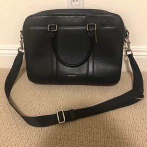 Coach leather laptop bag black with shoulder strap